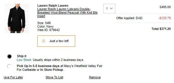 macys梅西百货购Ralph Lauren拉夫劳伦低至5折+部分额外75折