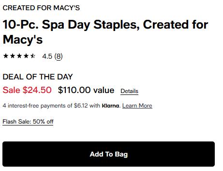 Macy's梅西Spa Day Staples 10件套(价值$110)海淘降至$24.5