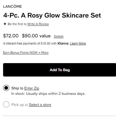 LANCÔME 兰蔻A Rosy Glow护肤4件套（价值$90） 上新价$72，换购小黑瓶礼包+满赠多好礼